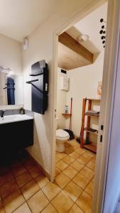 ein Badezimmer mit Toilette und Waschbecken in der Unterkunft Gîte CosyCool in Languidic