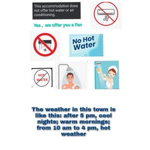 Een screenshot van een bordje met de tekst 'geen warm water'. bij El Pacifico in Juayúa