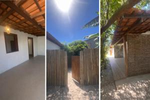 two images of a house with a wooden fence at Recanto Caraíva in Caraíva