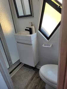 a bathroom with a sink and a toilet at Achibueno Glamping in Linares +21 photos