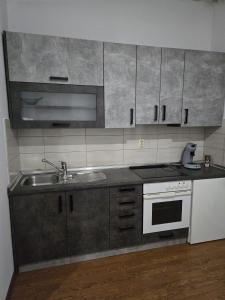 a kitchen with a sink and a stove at Apartman Wegele in Teslić
