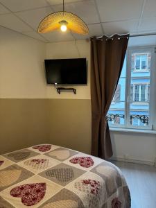 a bedroom with a bed and a flat screen tv at Studio de la Doller in Masevaux