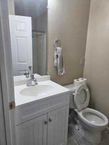 een badkamer met een witte wastafel en een toilet bij Private room with a private full bathroom in Woodbridge