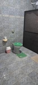 een badkamer met een toilet met een groen deksel bij Pousada Renovo Beija-flor Espaço Terapêutico in Bertioga