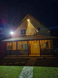 莫克拉戈拉Apartman Petar的夜晚前方灯火通明的房子