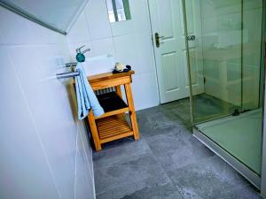 a bathroom with a sink and a shower at Swallow's Beach in Port Elizabeth +31 photos