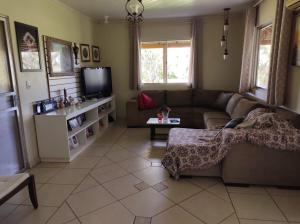 een woonkamer met een bank en een tv bij Chacara do japonês 