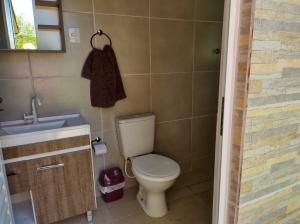 een badkamer met toilet en wastafel bij Chacara do japonês 