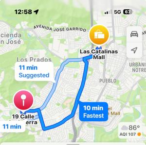 a map of london with a blue line and a red dot at Caguas Like Home in Caguas