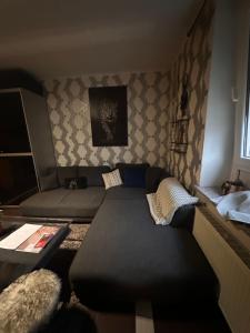 een woonkamer met een bank en een tafel bij Résidence de la libération in Schifflange