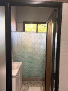 een badkamer met een wastafel en een douche met een raam bij Departamento Loft Costanera in Gualeguaychú