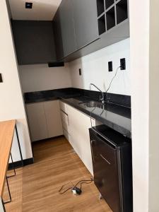een keuken met een spoelbak en een aanrechtblad bij Studio aconchegante no Number One Flat in São Luís +7 foto's