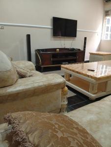 a living room with a couch and a piano at Andweruth Residences in Abuja +32 photos