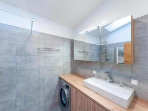 une salle de bain avec un lavabo et une machine à laver dans l'établissement Grimming, à Gröbming