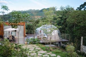 a house with a glass dome in a garden at Cabana Bolha Realeza in Manhuaçu