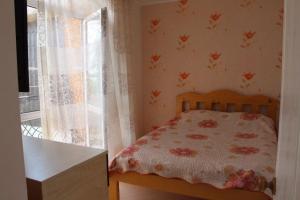 a bedroom with a bed and a window at Guest House Albatros in Cholpon-Ata
