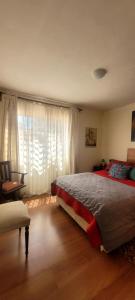 a bedroom with a large bed and a window at Viña acogedor lugar a pasos del reloj de flores in Viña del Mar