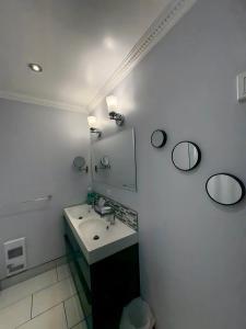 een badkamer met een wastafel en 2 spiegels bij Chapman H in Toronto +6 foto's