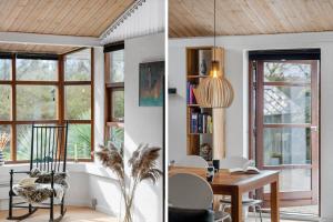 una sala con tavolo e una sala da pranzo con finestre di HA370-Saeby-H-C-Gads-Vej-5 a Sæby Altre 16 foto