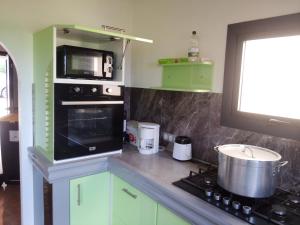 een keuken met een fornuis, een wastafel en een magnetron bij kaz a gabou in Sainte-Rose +11 foto's