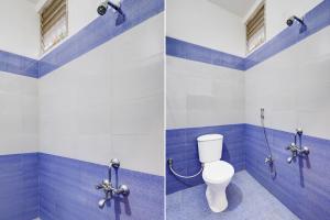 zwei Bilder eines Badezimmers mit einer Toilette darin in der Unterkunft Super Townhouse Auroville Beach Formerly De Heritage in Kottakupam