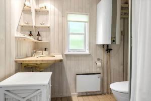 a bathroom with a sink and a toilet and a window at LF21632-Spottrup-Rylevej-1 in Spottrup +22 photos