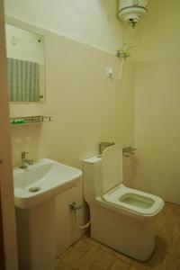 een badkamer met een wit toilet en een wastafel bij LVMR MIDTOWN STUDIO APARTMENT Shamshi in Kulu