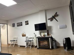 a living room with a fireplace and a flat screen tv at Loft Ohanes in Ohanes