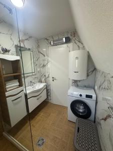 een badkamer met wastafel en wasmachine bij Monte Village in Nikšić +21 foto's