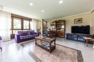 un soggiorno con un divano viola e una TV di El Pongallin a Sevares