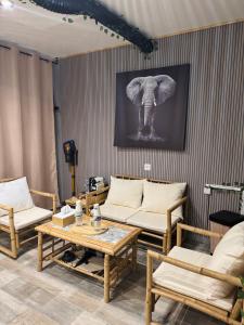 a room with couches and a picture of an elephant at Ô Dream Spa in Le Val