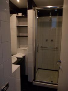 W łazience znajduje się prysznic, umywalka i toaleta. w obiekcie Luxury ai Banchi Nuovi w Rzymie