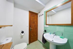 a bathroom with a sink and a toilet and a mirror at Rhea in San José +55 photos