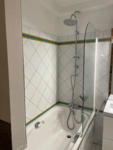 una doccia in un bagno con vasca di le Nid d Annie a Sancerre Altre 16 foto