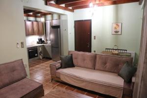 a living room with a couch and a kitchen at Villa Elea in Milies Pelion in Mileai