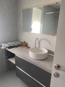 a bathroom with a white sink and a mirror at Chez Özlem K in Soufflenheim +15 photos
