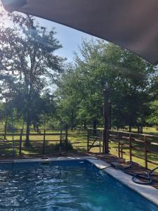 une piscine avec une clôture et des arbres dans l'établissement Canaña Los Comechingones, à Santa Rosa de Calamuchita 3 autres photos