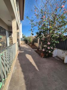 ein Haus mit einem Baum an der Seite eines Bürgersteigs in der Unterkunft Flat near Serra da Arrábida, beaches and Lisbon in Quinta do Conde
