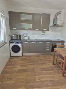 eine Küche mit Spüle und Waschmaschine in der Unterkunft Flat near Serra da Arrábida, beaches and Lisbon in Quinta do Conde