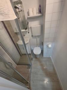 a small bathroom with a toilet and a sink at AK mini studio u centru in Tivat +1 photo