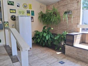 een kamer met een trap en planten aan de muur bij Aconchego e otima localização in Pindamonhangaba