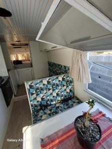 een kamer met een bank en een plant op een tafel bij Bbzao motor home in São Sebastião