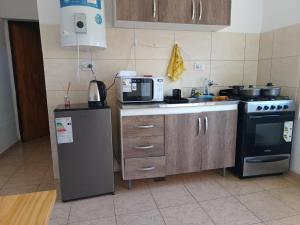 een keuken met een fornuis en een magnetron bij Amageu in San Luis