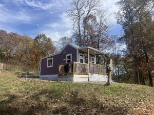 a purple house on top of a hill at Charming Tiny Home Studio Sleeps 2 - Grill - Porch in Maynardville