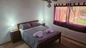 een slaapkamer met een bed met 2 paarse kussens bij Nativo Malbec in Ciudad Lujan de Cuyo