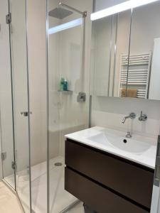 ein Badezimmer mit Waschbecken und Dusche in der Unterkunft Luxury Apartment in Central Geneva in Genf
