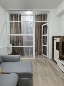 a living room with a couch and a tv at Ana Maria in Lunca Cetăţuii