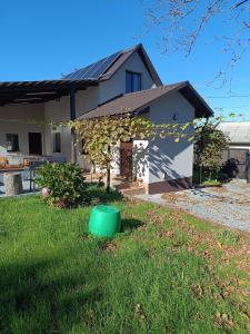 een huis met een groene emmer in de tuin bij Стрийський Двір in Tsjernivsi