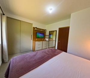 een slaapkamer met een groot bed en een tv bij Brisa Mar e Cachoeira in Governador Celso Ramos