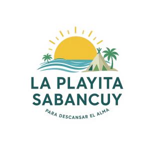 a logo for la playa saayanjo with a tent and a sunset at La playita Sabancuy in Cuba